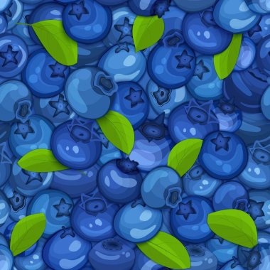 Olgun sulu blueberry sorunsuz arka plan. Vektör kartı çizim. Yakından taze berry ve yaprakları aralıklı. Yaban mersini desen tasarım gıda, meyve suyu reçel dondurma, smoothies Detoks kozmetik ambalaj için