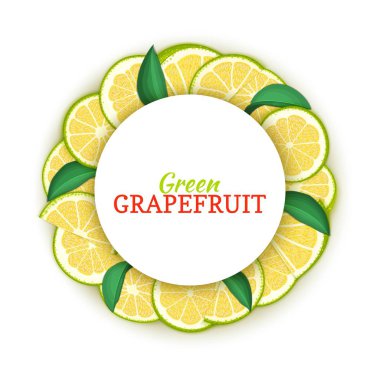 Renkli kare tropikal yeşil greyfurt oluşur. Vektör kartı çizim. Daire narenciye pomelo narenciye meyve çerçeve tasarımı gıda ambalaj suyu Kahvaltı, kozmetik, çay, detoks diyet için.