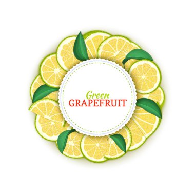 Renkli kare tropikal yeşil greyfurt oluşur. Vektör kartı çizim. Daire narenciye pomelo narenciye meyve çerçeve tasarımı gıda ambalaj suyu Kahvaltı, kozmetik, çay, detoks diyet için