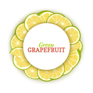 Renkli kare tropikal yeşil greyfurt oluşur. Vektör kartı çizim. Daire narenciye pomelo narenciye meyve çerçeve tasarımı gıda ambalaj suyu Kahvaltı, kozmetik, çay, detoks diyet için.