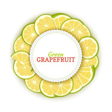 Renkli kare tropikal yeşil greyfurt oluşur. Vektör kartı çizim. Daire narenciye pomelo narenciye meyve çerçeve tasarımı gıda ambalaj suyu Kahvaltı, kozmetik, çay, detoks diyet için.