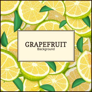 kare etiketi narenciye greyfurt arka plan üzerinde. Vektör kartı çizim. Tropikal taze yeşil pomelo çerçeve soyulmuş yarım dilim gıda ambalaj suyu Kahvaltı, çay diyet juce tasarım için parça