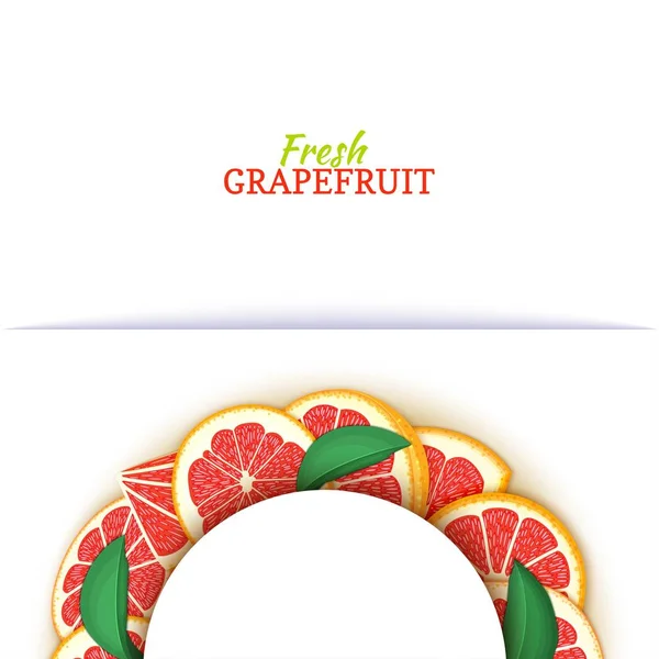 Halfronde wit frame bestaat uit heerlijke tropische rode grapefruit. Vectorillustratie-kaart. Pomelo citrus half-ronde frame voor ontwerp van voedsel verpakking SAP ontbijt cosmetica thee detox dieet. — Stockvector