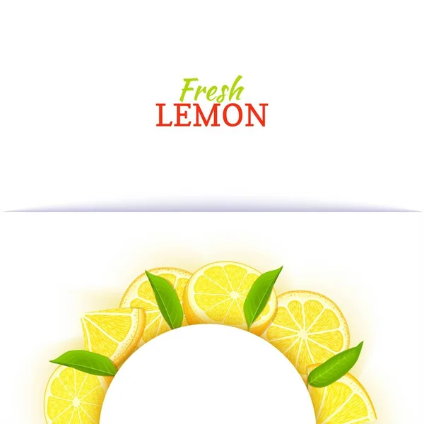Полукруглая белая рамка из вкусного тропического лимона. Векторная иллюстрация карты. Желтая лаймовая цитрусовая полукруглая рамка для дизайна упаковки пищевых соков — стоковый вектор