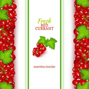 Frenk üzümü meyve dikey kesintisiz kenarlıklar. Vektör illüstrasyon kart. Frenk üzümü sonsuz şerit çilek ve gıda paketleme suyu Kahvaltı, çay, detoks kozmetik tasarımı için yaprakları