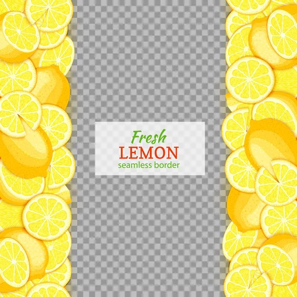Зрізати лимонні плоди вертикальними безшовними кордонами. Векторні ілюстрації Широка і вузька нескінченна смуга з жовтим лаймом для дизайну харчових упаковок Сніданок соку, косметика, чай, детоксикаційна дієта — стоковий вектор