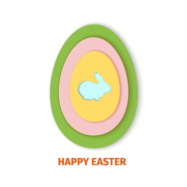 Happy Easter kartkę z życzeniami. Karta papier w craft paper cięte stylu z warstwy jajko i królik. Ilustracja wektorowa. Zajączek z życzeniami, jajko scrapbooking dla projekt zaproszenia upominkowe, przedstawić — Wektor stockowy