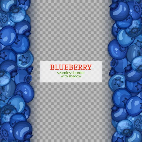 Mogna blåbär frukt vertikala sömlös gränser. Vektor illustration kort Wide och smala ändlösa band med blå bär för design av mat förpackning juice frukost, kosmetika, te, detox diet. — Stock vektor