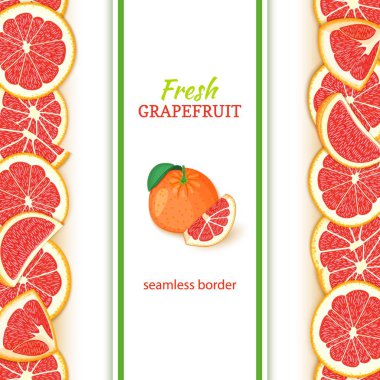 Olgun greyfurt meyve dikey kesintisiz kenarlıklar. İllüstrasyon kart Wide vektör ve sonsuz şerit tasarımı gıda ambalaj suyu Kahvaltı, kozmetik, çay için kırmızı pomelo daraltmak, detoks diyet.