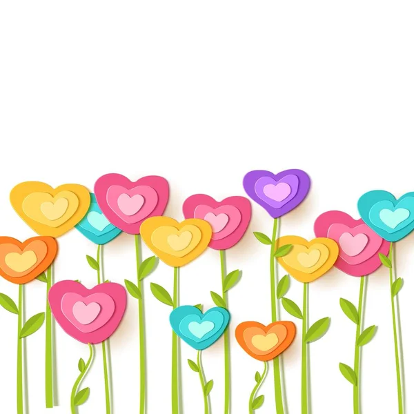 Grußkarte. Schnittblumen aus Papier in Herzform. Vektor Application Illustration. flache festliche Blumendekoration für Design feiern Valentinstag Flyer Party Banner, Liebeskarte, Geschenk. — Stockvektor