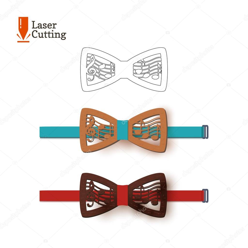Laser cut bow-tie template. Vector silhouette for cutting a bow tie on a lathe made of wood, metal, plastic. The idea of design of a stylish accessory.