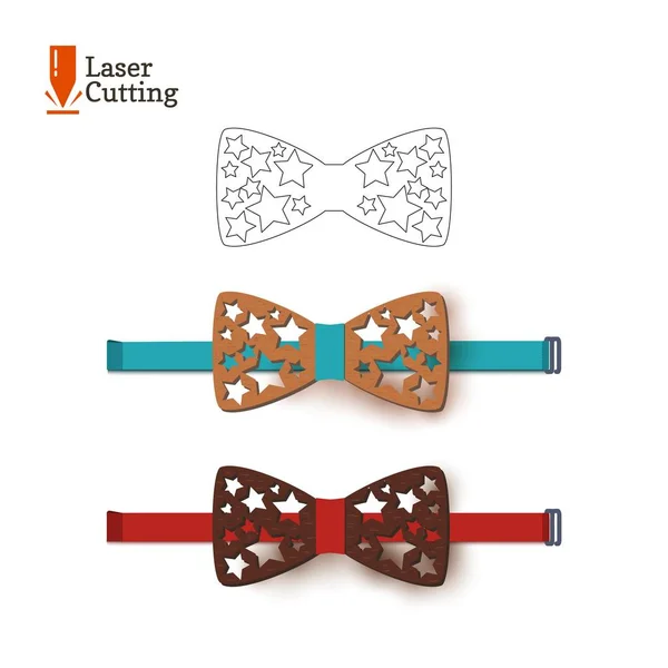 Laser cut bow-tie template. Vector silhouette for cutting a bow tie with stars on a lathe made of wood, metal, plastic. The idea of design of a stylish accessory. — Stock Vector