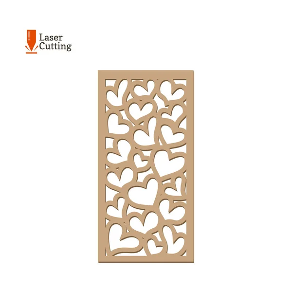 Painel de corte a laser. Modelo de quadro vetorial com corações para corte na máquina a laser. Design de silhueta de arte. Ilustração de cartão de vetor de desenho de namorados, decorações de convite, presente de amor — Vetor de Stock