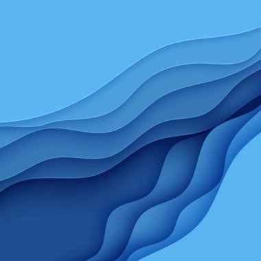 Kağıt kesim tarzında mavi soyut arkaplan. 8 Haziran 'daki Dünya Okyanusu Günü için kağıt katmanları dalgalı su. Vektör Dünya kare posterleri şablon, ekoloji broşürleri, metin için yeri olan sunumlar