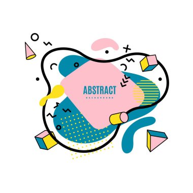 Kesik kağıt biçiminde sıvı geometrik şekiller. Yaratıcı pilot Memphis 80 'lerin retro element katmanlı baloncukları kartondan kesilmiş. Küp silindir koni ve satırlarla vektör paneli şablonu.