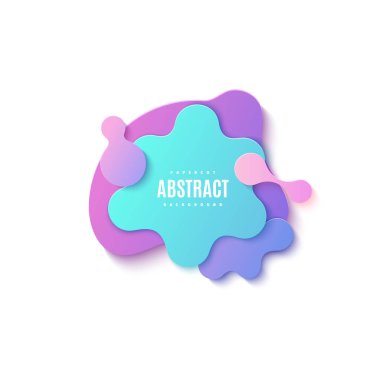 Kesik kağıt biçiminde sıvı geometrik şekiller. Yaratıcı pilot Memphis renk gradyanı katmanlı baloncuklar kartondan kesilmiş. Sıvı mor ve mercan sıçramalı modern vektör pankartı