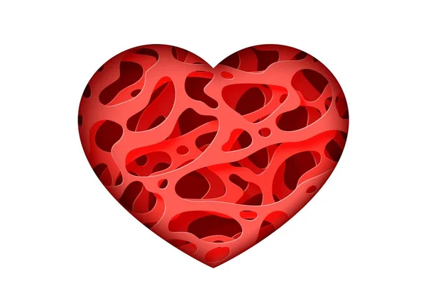 Herzrahmen mit geschichtetem rotem Blut im Stil von ausgeschnittenem Papier. Abdeckelement für medizinisches Präsentationsposter. Vektorabstrakte organische Flüssigkeitsform in der Form einer Herzkarte — Stockvektor