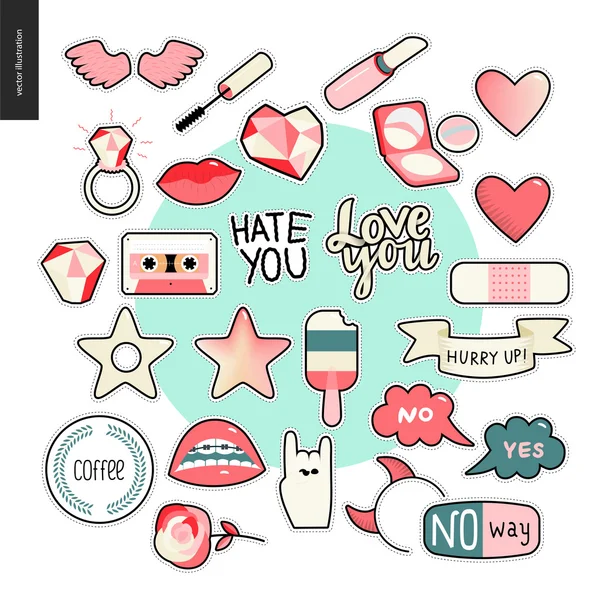 Verzameling hedendaagse girly patches elementen — Stockvector