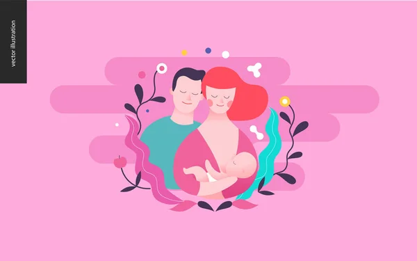 Reproduction - une femme reproductrice, un bébé et un homme — Image vectorielle