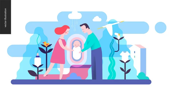 Reproduction - a family with a baby — Stock Vector