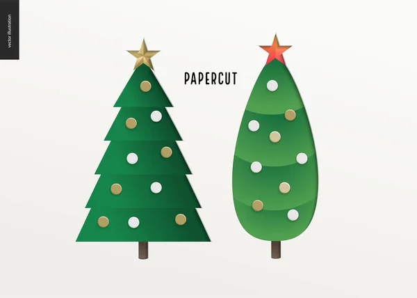 Papierschnitt - Weihnachtsbäume gesetzt — Stockvektor