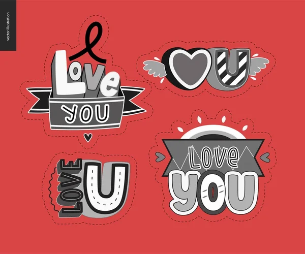 Set of contemporary girlie Love You letter logo — Stock Vector