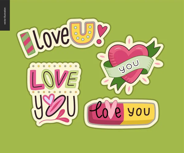 Conjunto de contemporânea girlie Love You logotipo da carta — Vetor de Stock