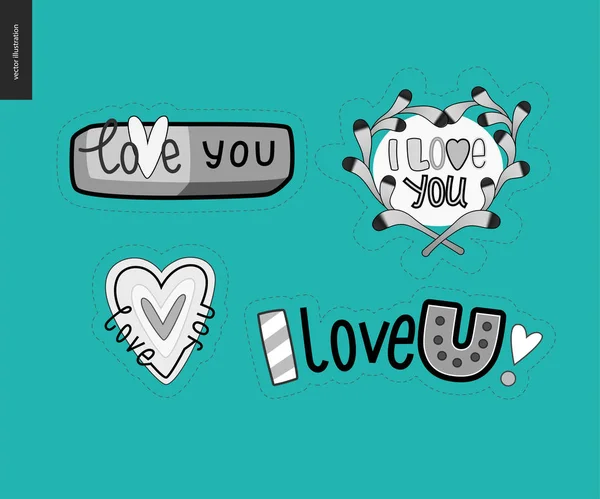 Set of contemporary girlie Love You letter logo — Stock Vector