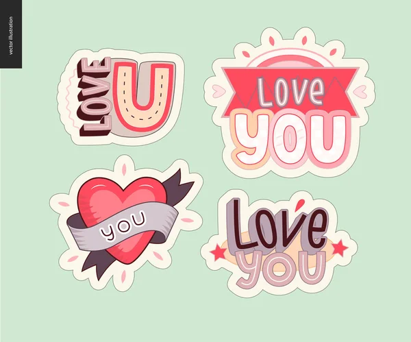 Çağdaş kız Love You mektup logo kümesi — Stok Vektör