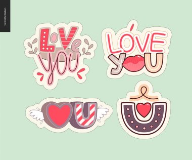 Çağdaş kız Love You mektup logo kümesi