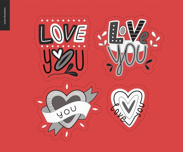 Conjunto de contemporânea girlie Love You logotipo da carta — Vetor de Stock