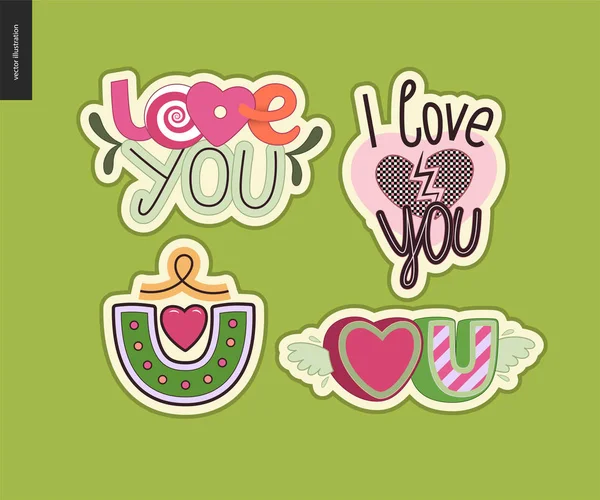 Set zeitgenössischer Girlie Love You Letter Logo — Stockvektor