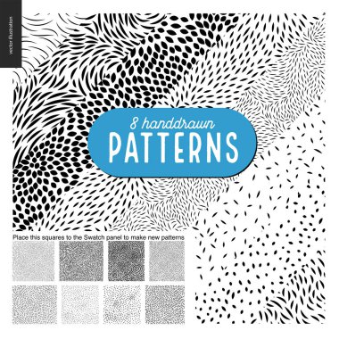 El çekilmiş siyah beyaz 8 desenleri kümesi