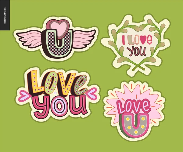 Set di contemporanea ragazza Love You lettera logo — Vettoriale Stock