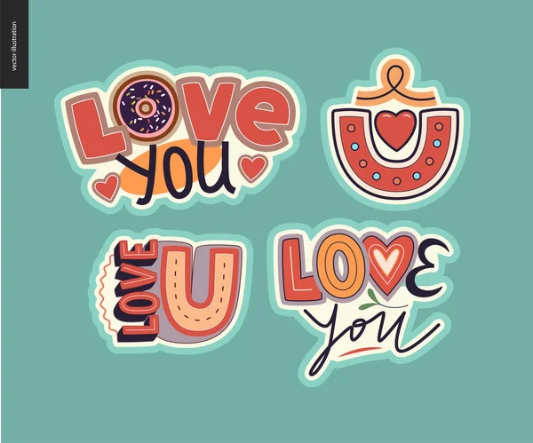 Conjunto de chica contemporánea Love You logo de la letra — Archivo Imágenes Vectoriales