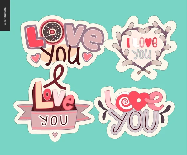 Set zeitgenössischer Girlie Love You Letter Logo — Stockvektor