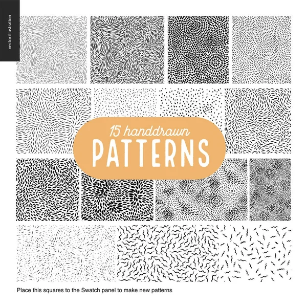 El çekilmiş siyah beyaz 15 desenleri kümesi