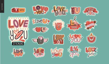Çağdaş kız Love You mektup logo kümesi