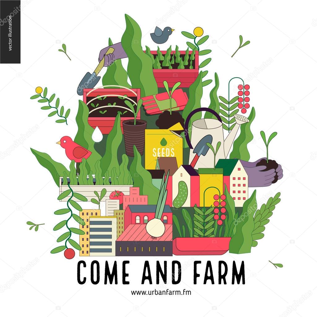 Urban farming and gardening collage