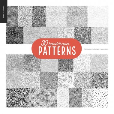 El çekilmiş siyah beyaz 30 desenleri kümesi