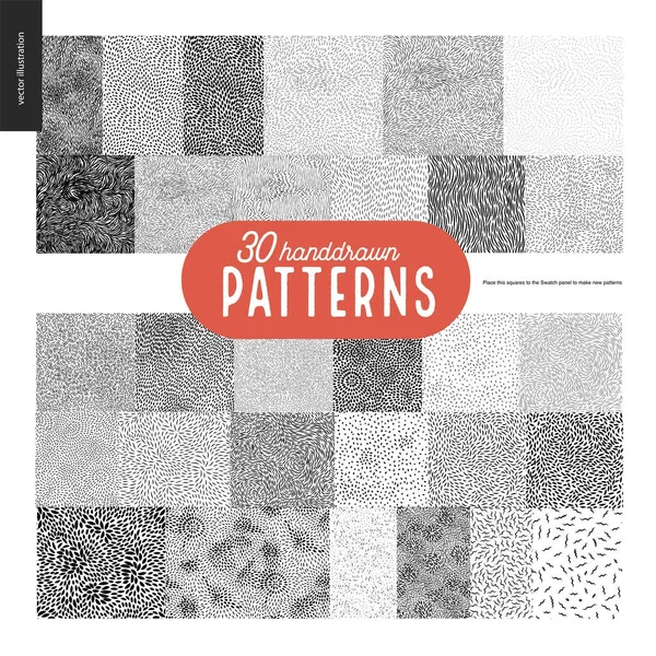 El çekilmiş siyah beyaz 30 desenleri kümesi