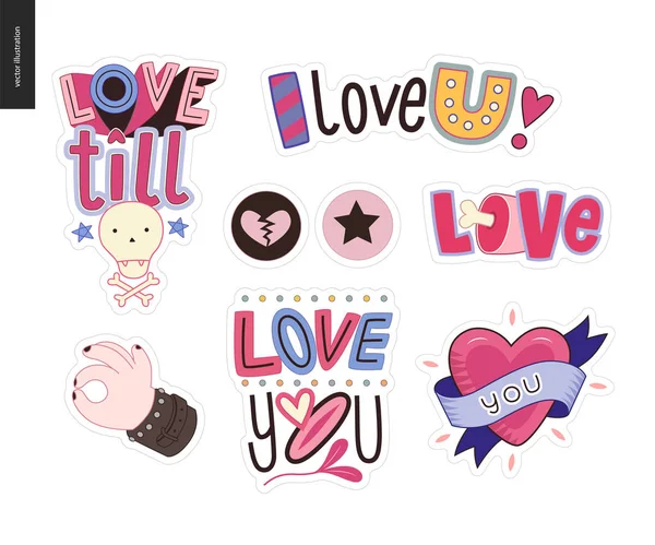 Conjunto de girlie contemporânea carta de amor logotipo —  Vetores de Stock
