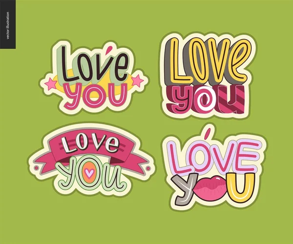 Set zeitgenössischer Girlie Love You Letter Logo — Stockvektor