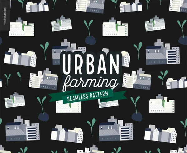 Urban odling och Trädgårdsskötsel - hus och groddar mönster — Stock vektor