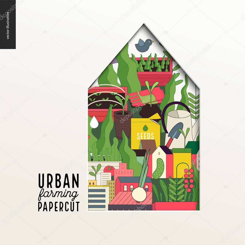 Papercut - colorful layered house on Urban farming