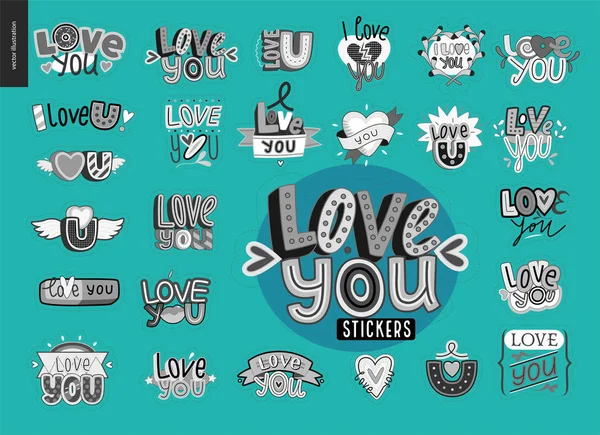 Set di contemporanea ragazza Love You lettera logo — Vettoriale Stock