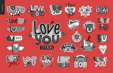 Çağdaş kız Love You mektup logo kümesi