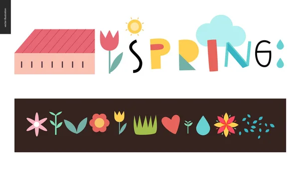 Letras y elementos de primavera — Archivo Imágenes Vectoriales