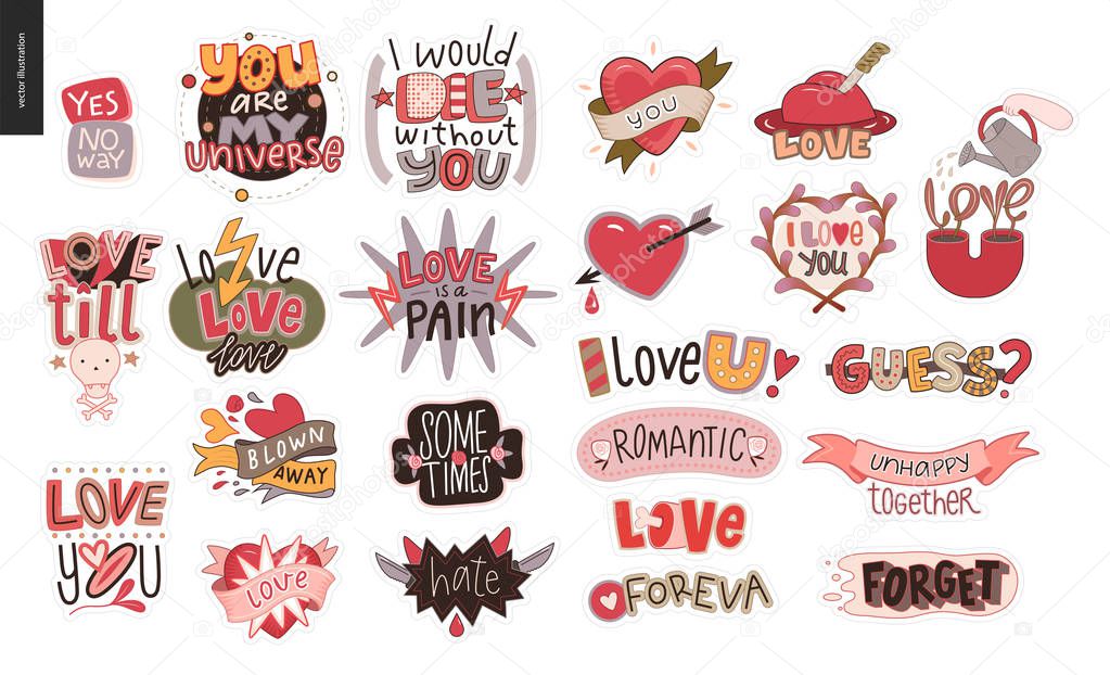 Set of contemporary girlie Love letter logo