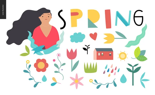 Letras y elementos de primavera — Vector de stock